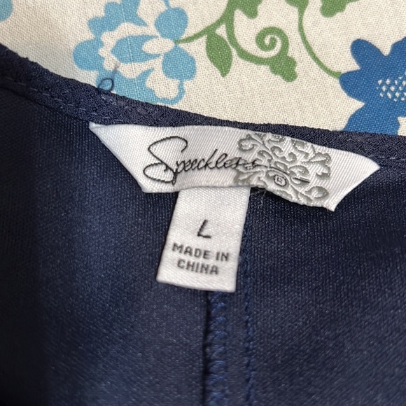 Speechless Size Large Navy/White Embroidered Lace Corset Tie Front Shift Dress - Picture 8 of 10